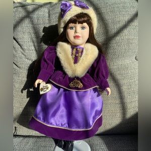 Vintage Rare Brass Key Purple Porcelain Holiday Doll